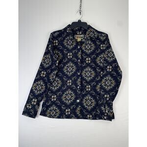 La Cabana Shirt Mens Small Blue Paisley Long Sleeve Button Up Stretch Casual
